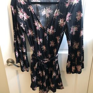 American Eagle Floral and Black Romper Dress S
